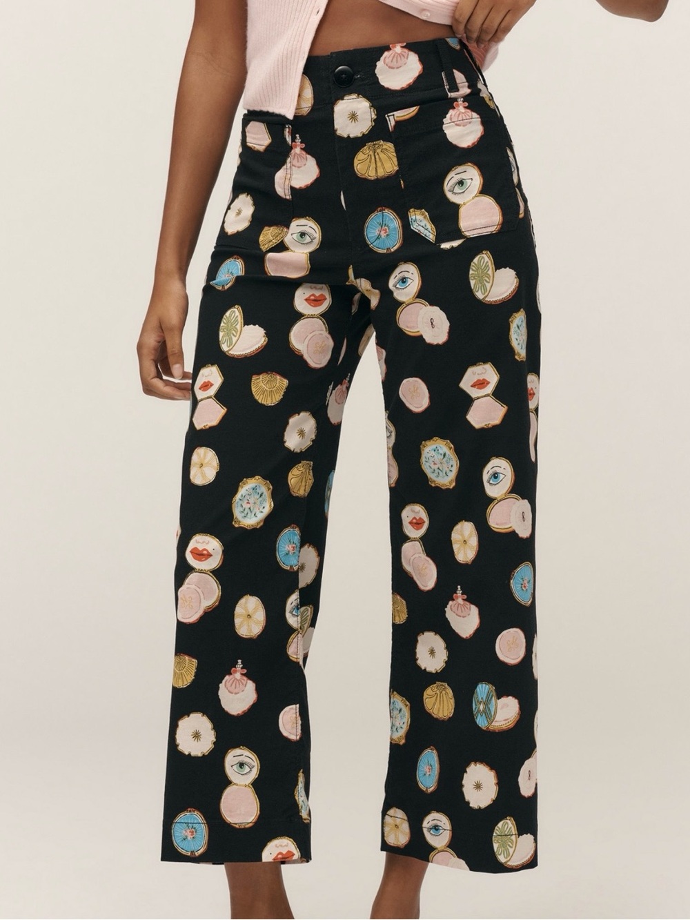 Maeve by Anthropologie printed black Danielle Kroll Colette Crop Wide-Leg Pants